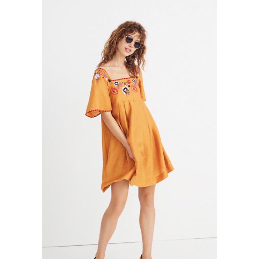 MADEWELL Embroidered Square Neck Mini Boho Dress
